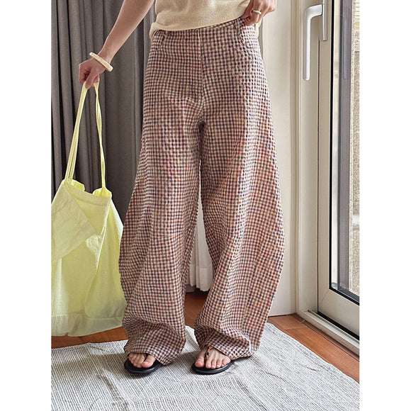 Pantalones de Lino Ancho Cuadros Mujer - Cómodos y Transpirables