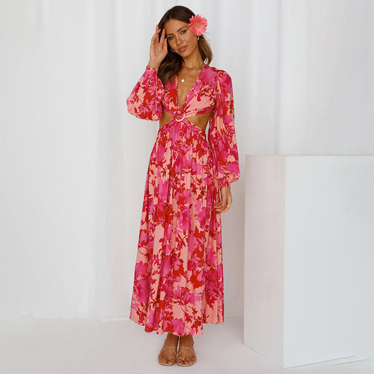 Vestido Retro Europeo Hueco con Estampado Irregular - Image 11