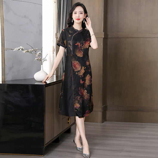 Cheongsam de Seda Mulberry Satinado - Estilo Occidental Moderno para Mujer - Image 4