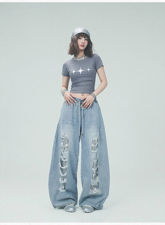 Pantalones Casuales Rotos con Parches Denim para Bailar - Image 23