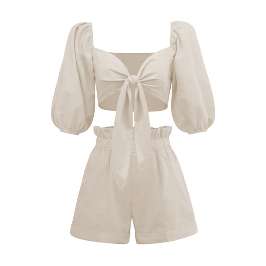 Conjunto Casual Mujer: Cardigan Lanterna Manga Ancha + Short Wide Leg con Bolsillos - Image 4
