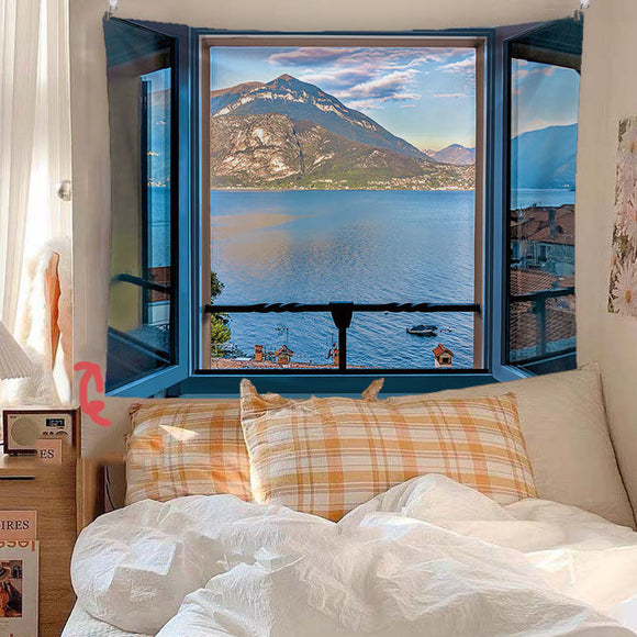 Tela de Fondo con Ventana Falsa y Paisaje 3D