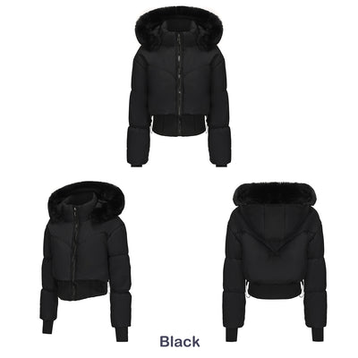 Chaqueta Corta de Algodón con Cuello de Pelaje y Cintura Ajustada - Image 14