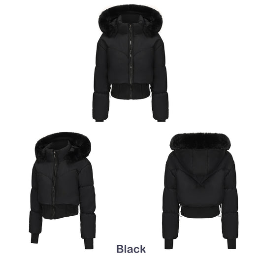 Chaqueta Corta de Algodón con Cuello de Pelaje y Cintura Ajustada - Image 14