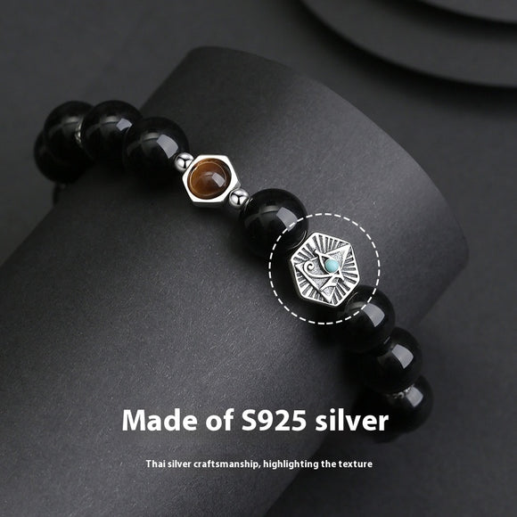 Pulsera Ojo de Tigre Retro para Hombre en Plata de Ley 925