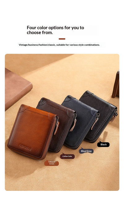 Cartera de Cuero Genuino para Hombre con Múltiples Compartimientos y Cierre de Cremallera - Image 17