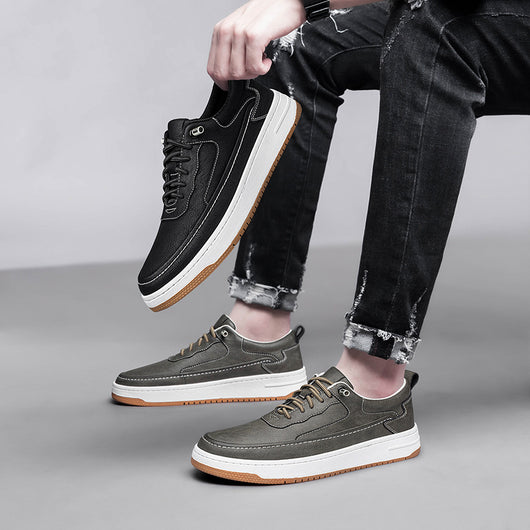 Zapatos Casuales de Cuero Genuino con Suela Gruesa - Diseño Retro Artesanal