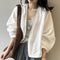 Blusa Suelta de Ramio Retro Artística con Protección Solar y Mangas Largas