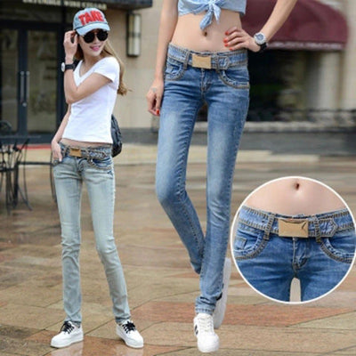 Pantalones Jeans Ajustados Cintura Baja Tono Claro para Mujer - Image 3