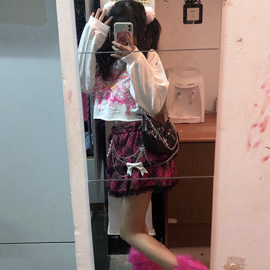 Falda Plisada Harajuku Babes Cuadros Rosa Punk - Image 6
