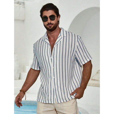 Camisa de Manga Corta con Estampado 3D Digital y Rayas de Contraste Geométrico - Image 15
