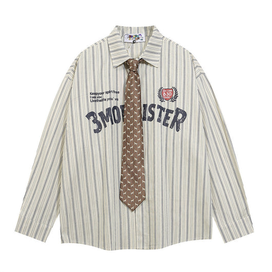 Camisa Manga Larga Estampado Letras con Rayas Verticales para Hombre - Image 6