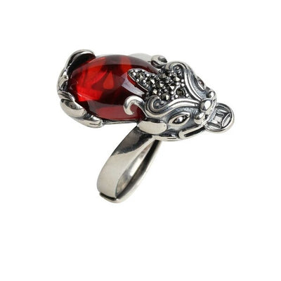 Anillo Vintage Granate Rojo en Ágata Calcedonia para Hombre y Mujer - Image 16