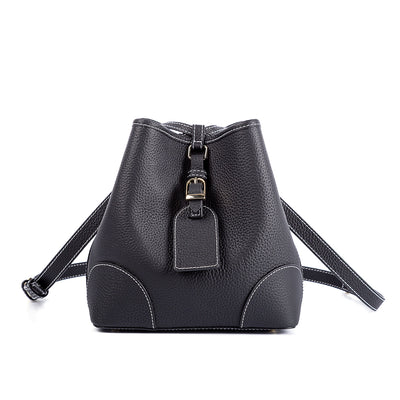 Bolso Cubo Retro de Cuero Genuino con Patrón Grabado y Cordón Ajustable - Image 5
