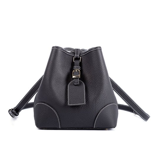 Bolso Cubo Retro de Cuero Genuino con Patrón Grabado y Cordón Ajustable - Image 5