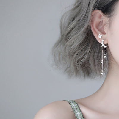 Aretes Asimétricos de Plata Esterlina con Luna, Estrella y Borla para Niña - Image 12