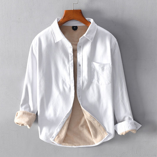 Chaqueta Camisa Térmica Casual para Hombre con Forro de Terciopelo