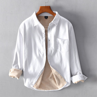 Chaqueta Camisa Térmica Casual para Hombre con Forro de Terciopelo