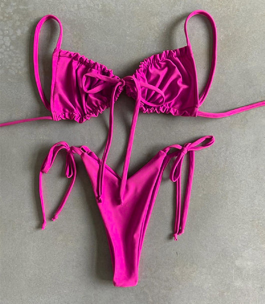 Bikini Deportivo de Tiras Ajustables en Color Sólido - Image 58