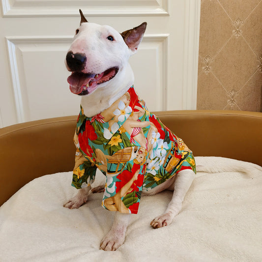 Playera Hawaiana con Patrón de Gato y Perro - Diseño Tropical Moderno