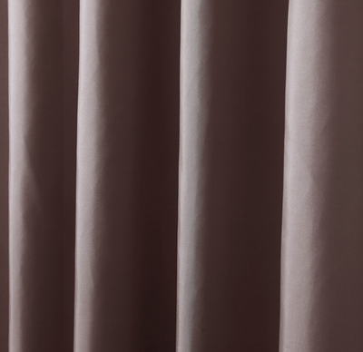 Solid brown polyester shower curtain with metal grommets and hooks, hanging from a silver shower rod. - Image 5