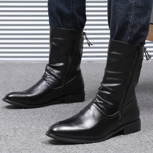 Botas Altas de Cuero para Hombre Estilo Británico-Coreano