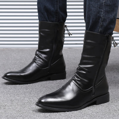 Botas Altas de Cuero para Hombre Estilo Británico-Coreano
