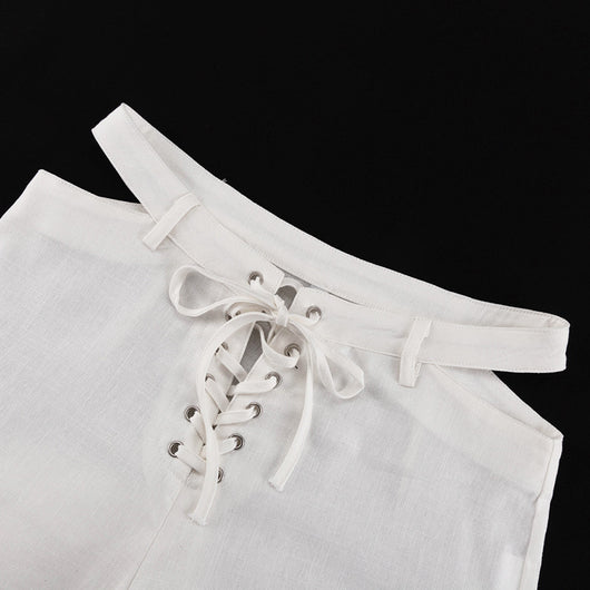 Conjunto Dos Piezas: Blusa Blanca Cropped con Cuello Solapa y Pantalón Ancho Calado con Amarre - Image 27