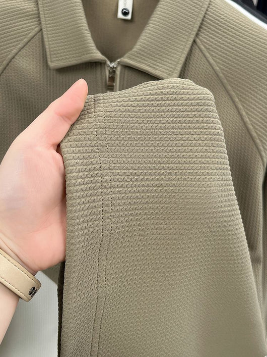 Polo Manga Larga con Textura Waffle y Cierre Medio - Estilo Americano - Image 13