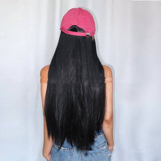 Gorro Peluca de Cabello Liso Negro Removible - Fibra Térmica Natural - Image 4