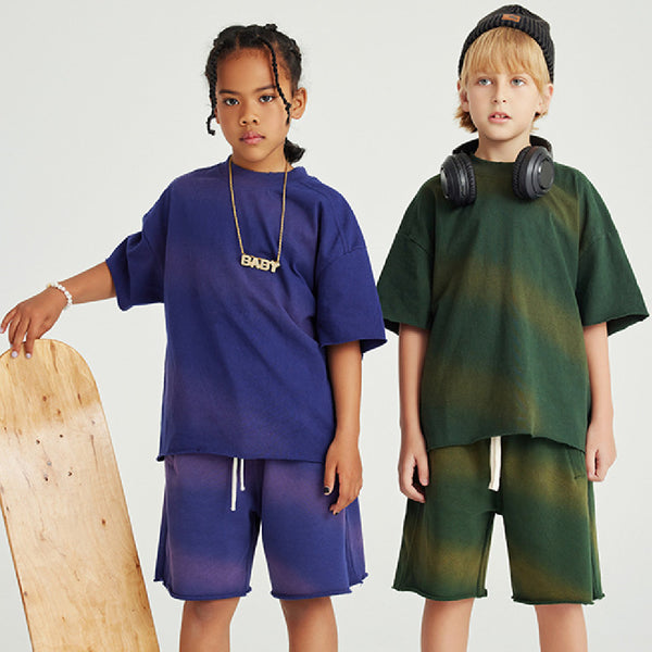 Camiseta de Algodón Puro Estilo Retro Americano con Degradado para Niños y Niñas