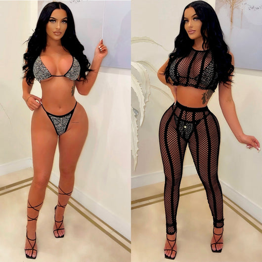 Bikini de Malla Elástica Conjunto de Cuatro Piezas - Image 7