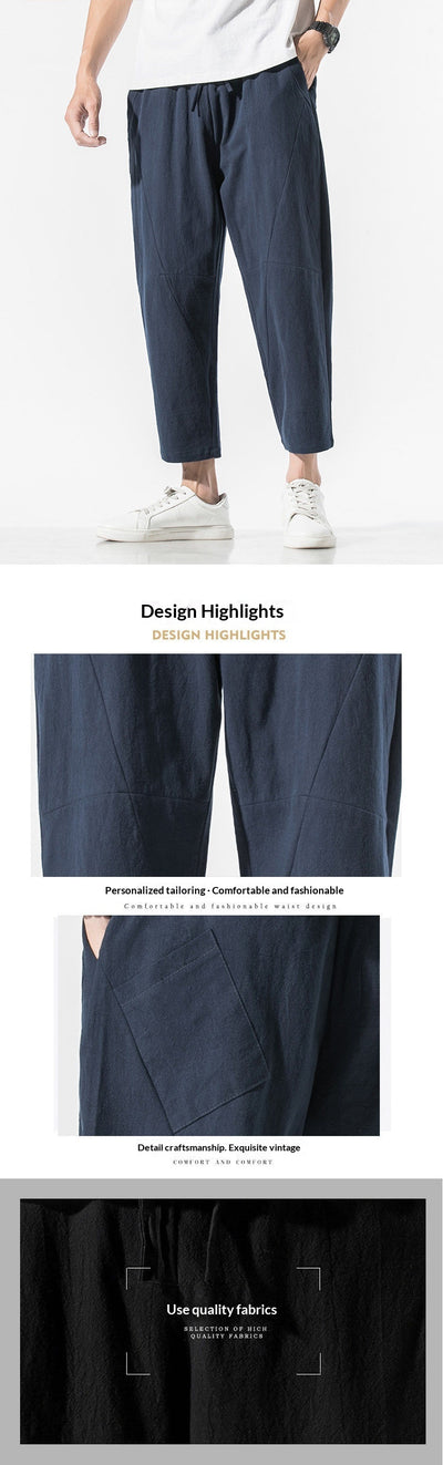 Pantalones Casuales Talla Grande Hombre - Corte Recto Algodón Lino Estilo Retro - Image 10