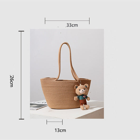 Bolsa de Hombro Tejida en Algodón con Detalles de Rafia - Image 6