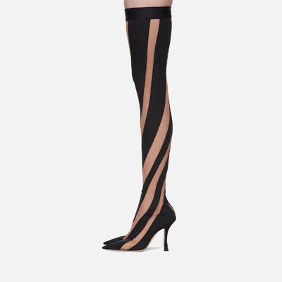 Tacones Altos Over Knee Mesh Calado Punta Aguda - Image 9