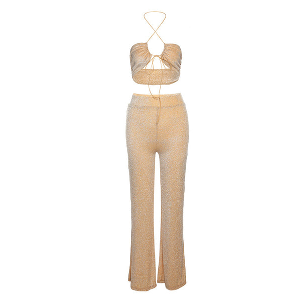 Conjunto Elegante: Chaleco Calado y Pantalón Recto Ajustado para Mujer - Image 2