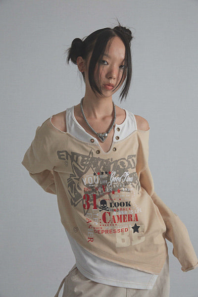Blusa Vintage Efecto Capas con Estampado y Mangas Largas - Image 12