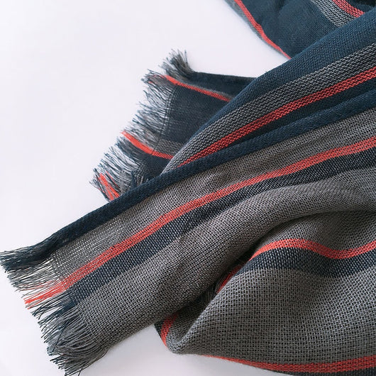 Bufanda Larga Azul a Rayas Estilo Japonés y Coreano para Hombre - Image 9