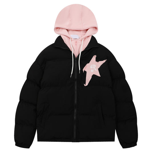 Chaqueta Acolchada con Capucha y Parches de Estrella - Estilo Urbano
