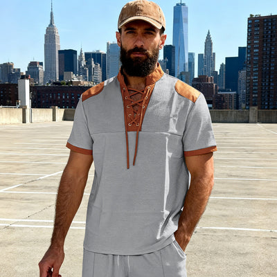 Camiseta Casual Hombre Estilo Medieval con Cuello Cordón - Image 35