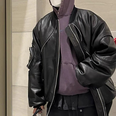 Chaqueta Acolchada de Cuero con Mangas Sueltas y Cierre - Corte Moderno - Image 2