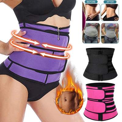 Bright blue neoprene sports slimming waist belt with black trim, a zipper, and two adjustable hook-and-loop straps. - Image 12