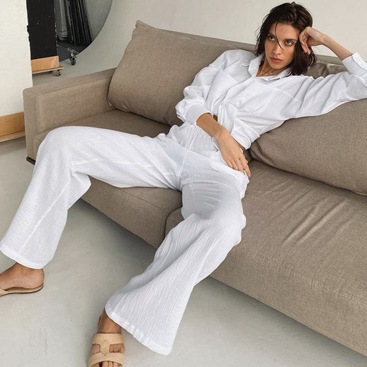 Pijama Largo de Doble Gasa para Mujer - Camisa y Pantalón - Image 13
