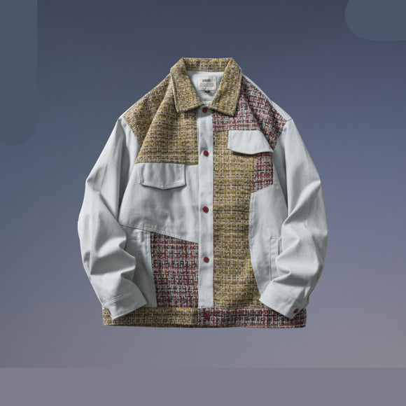 Men's Contrast Loose Jacket - Retro College Style