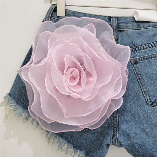 Shorts de Mezclilla con Flores Tridimensionales para Mujer - Image 3