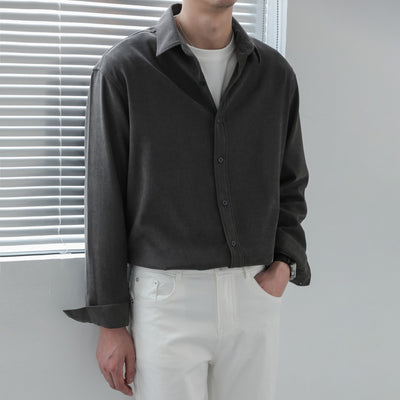 Camisa Suelta de Manga Larga Color Sólido para Hombre - Image 5