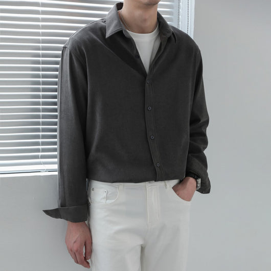 Camisa Suelta de Manga Larga Color Sólido para Hombre - Image 5