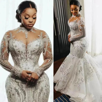 Vestido de Novia Africano con Encaje y Manga Larga Silueta Sirena - Image 9