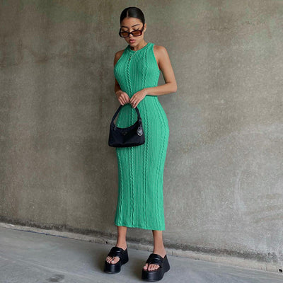 Vestido Tejido sin Mangas Cuello Redondo para Mujer - Estilo Otoño