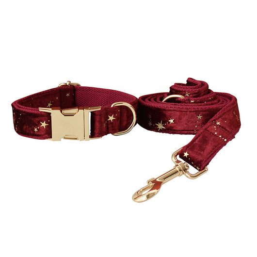 Lazo para Collar de Mascota - Franela Borgoña con Estrellas - Image 5